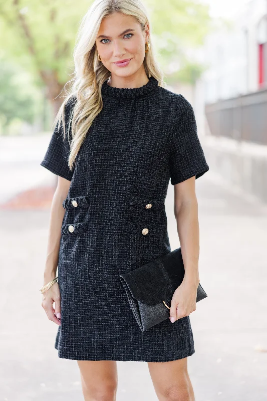 Ask You Out Black Tweed Shift Dress