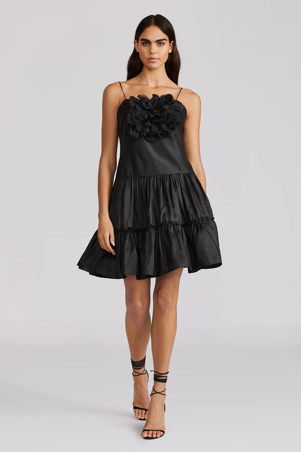 Floral Applique Dress - Black