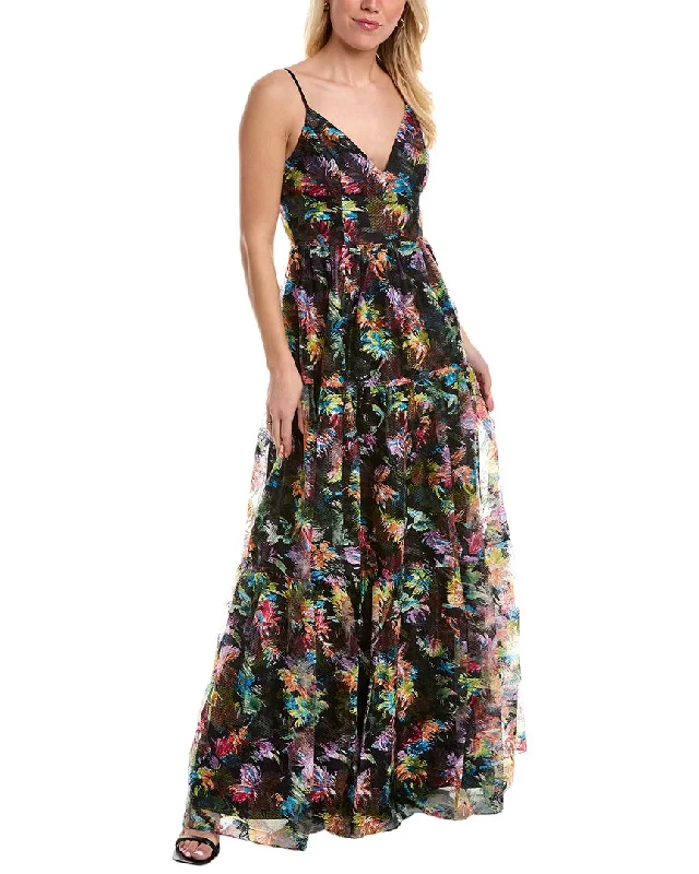 Aidan Mattox V-Neck Gathered Maxi Dress