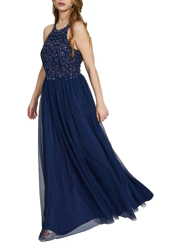 Juniors Womens Embellished Maxi Evening Dress