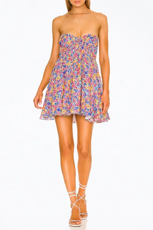 Sasha Floral-Print Strapless Bustier Mini Dress In Blue