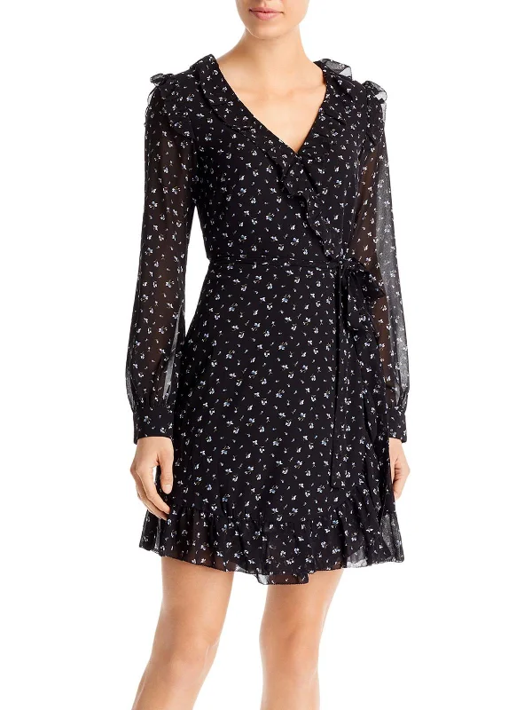 Womens Floral Mini Wrap Dress