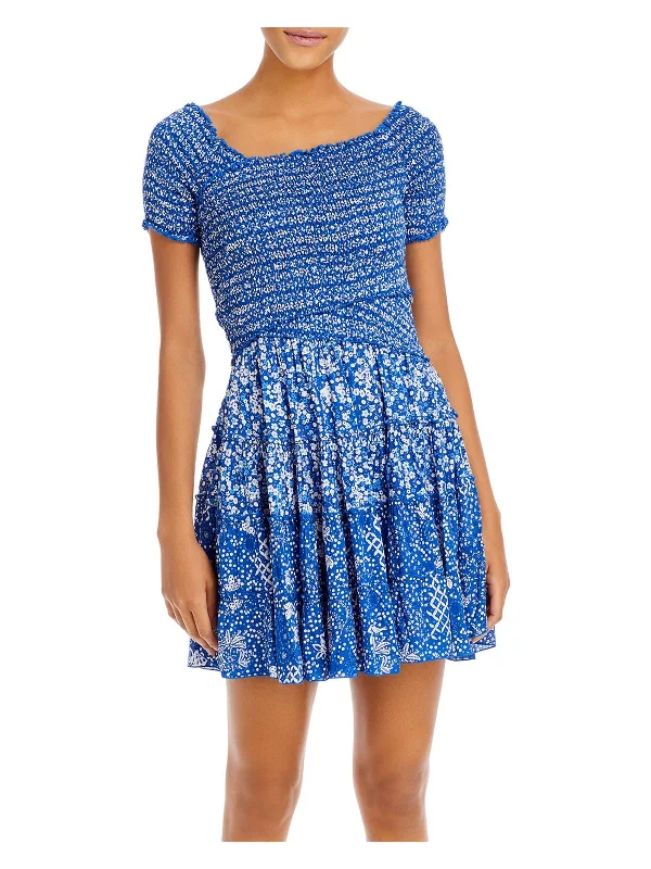 Womens Printed Rouched Mini Dress