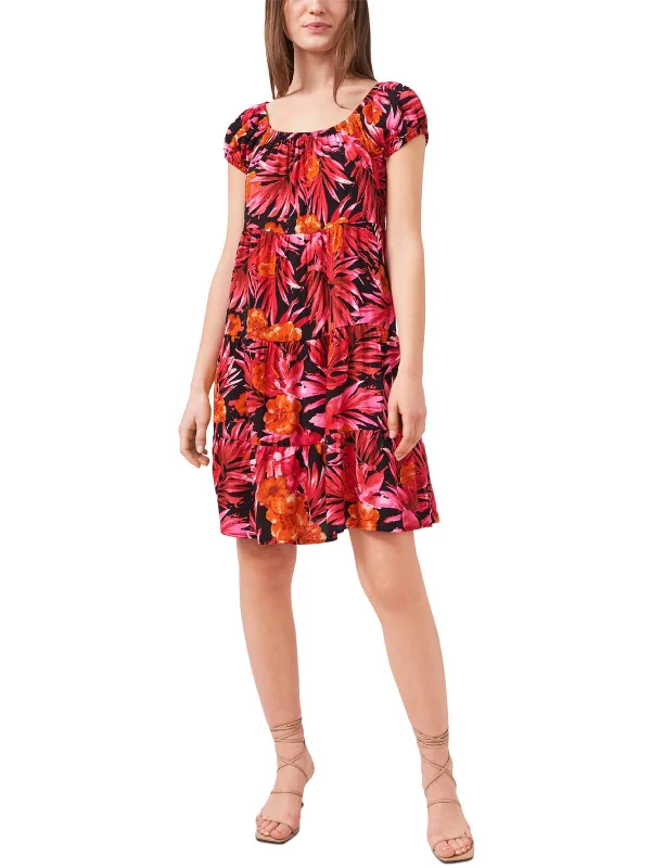 Womens Printed Tiered Mini Dress