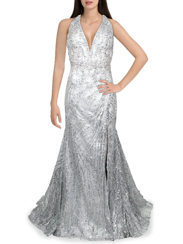 Womens Sequined Maxi Evening Dress