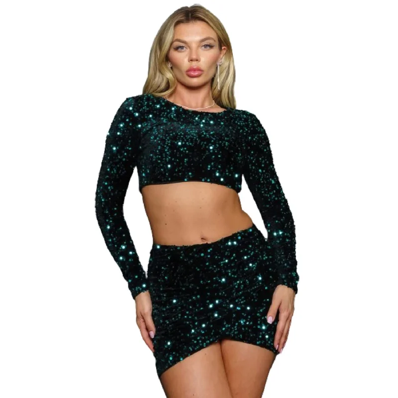 Perfect Night Out Velvet Sequins Skirt Set