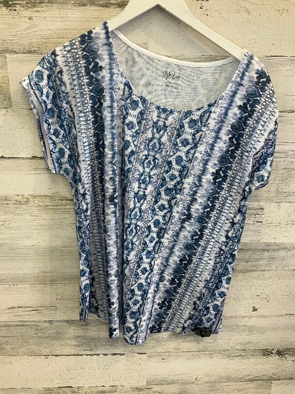 Top Short Sleeve By Style And Company In Blue & White, Size: L