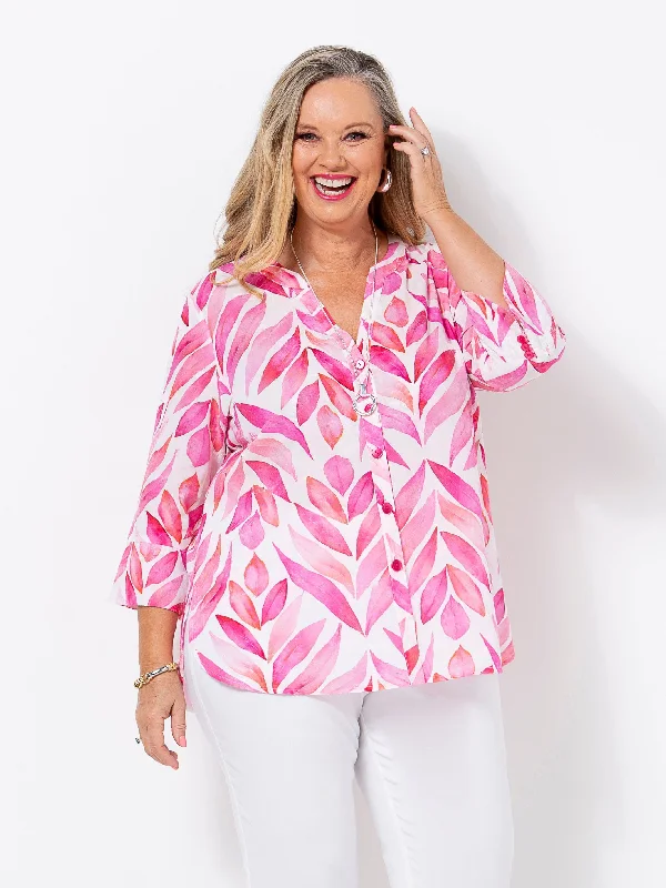 Pink Leaves Cotton Shirt