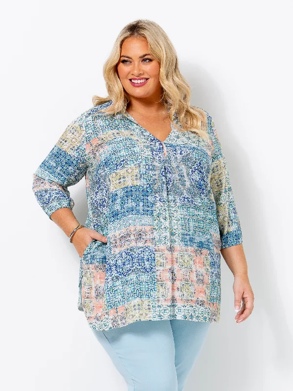 Blue Alma Collar Top