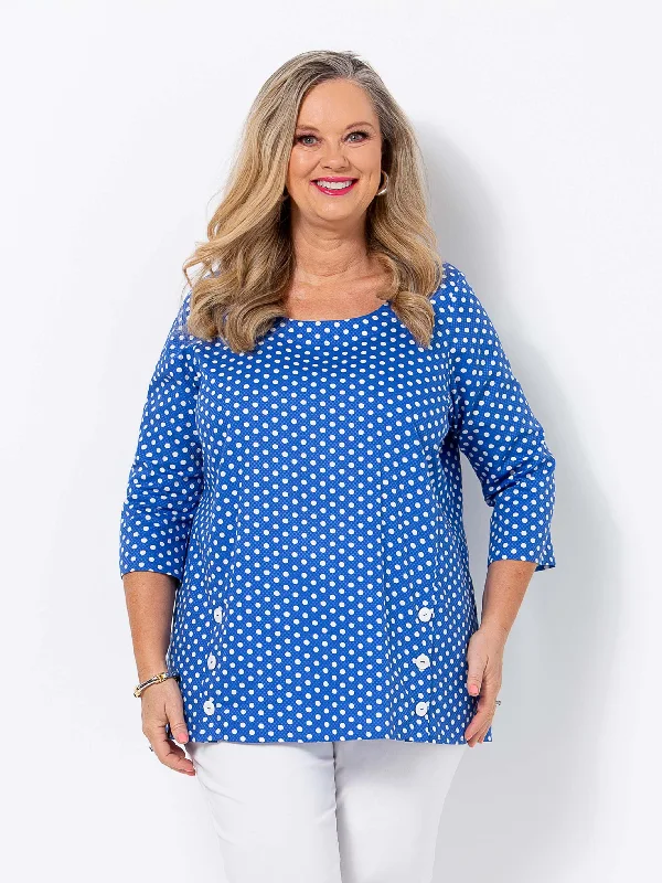 Iris Pique Spot Button Top