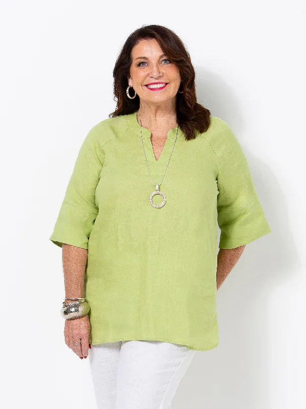 Pear Linen V Neck Band Top