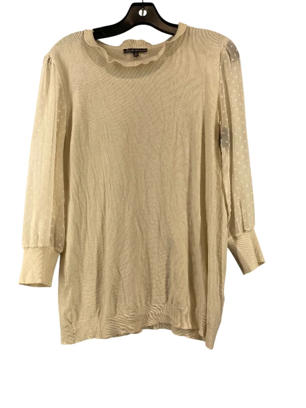 Top Long Sleeve By Adrianna Papell In Cream, Size: M