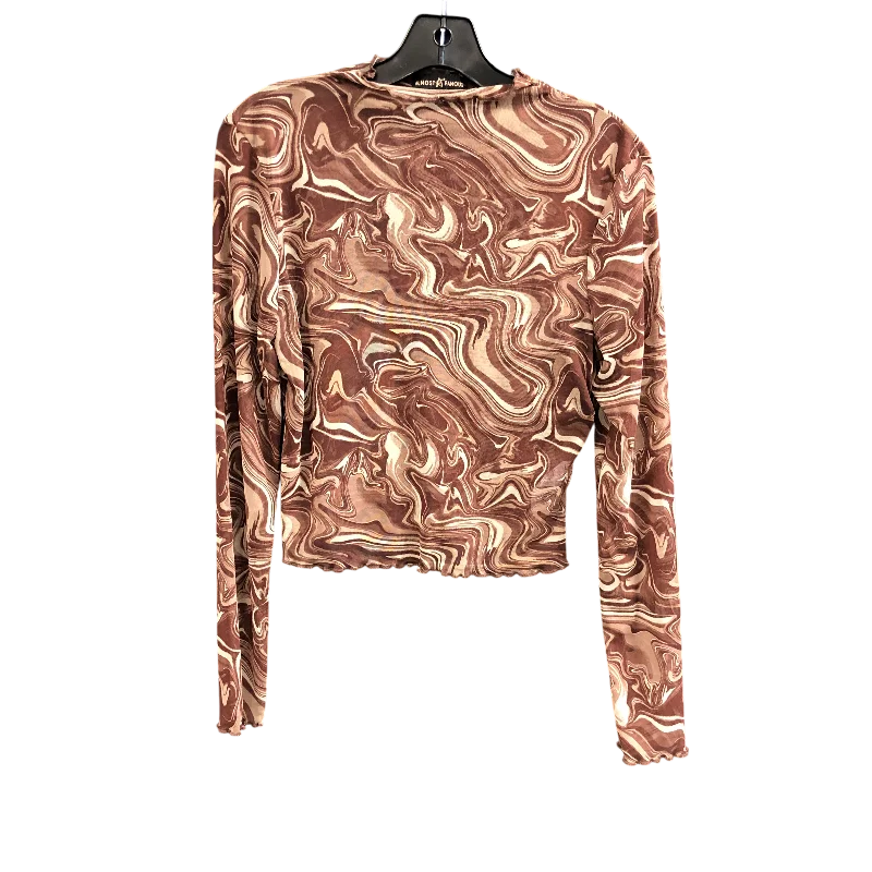 Top Long Sleeve By Almost Famous In Brown, Size: L