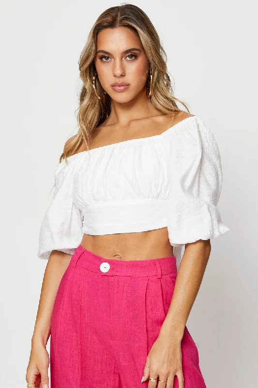 White Crop Top Short Sleeve Tie Up