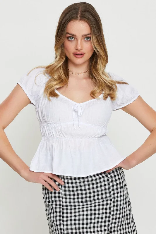 White Peplum Blouse Short Sleeve