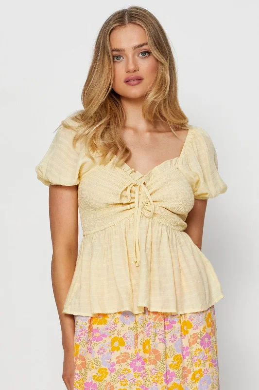 Yellow Peplum Top Short Sleeve