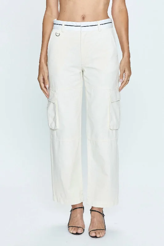 Addie High Rise Cargo Trouser In Eggshell