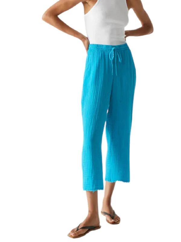 Ashton Crop Gauze Pull-On Pants In Light Blue