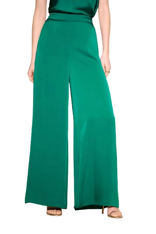 Satin Wide Leg Pant In True Emerald