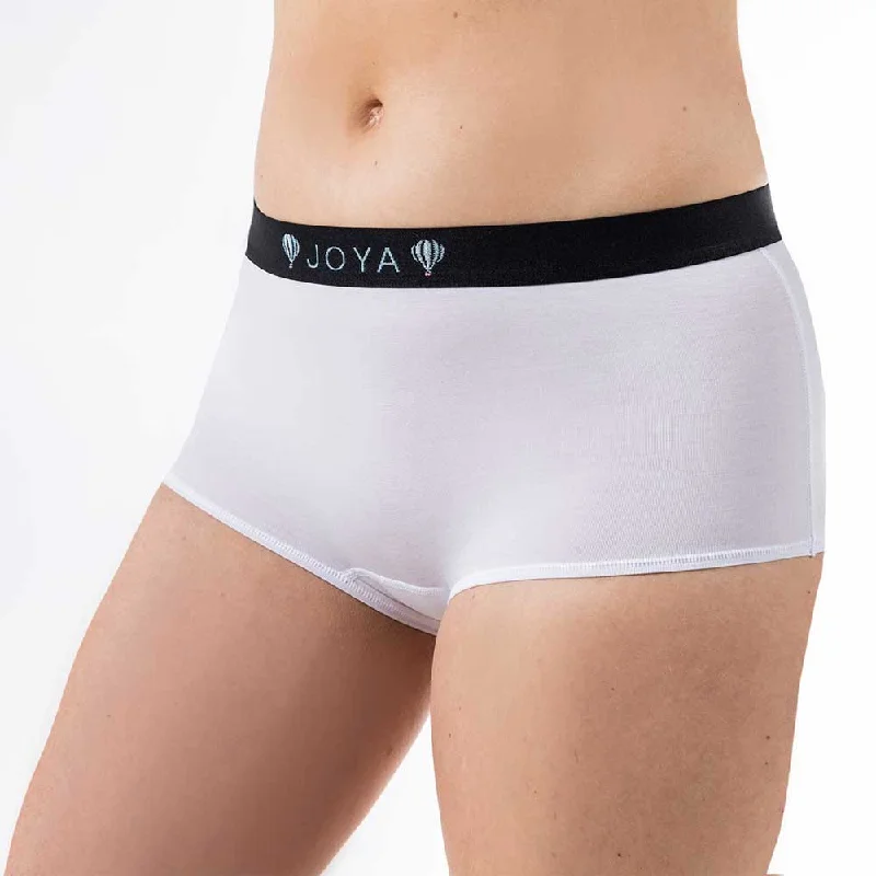 Ladies Bamboo Boxer Boy Shorts White