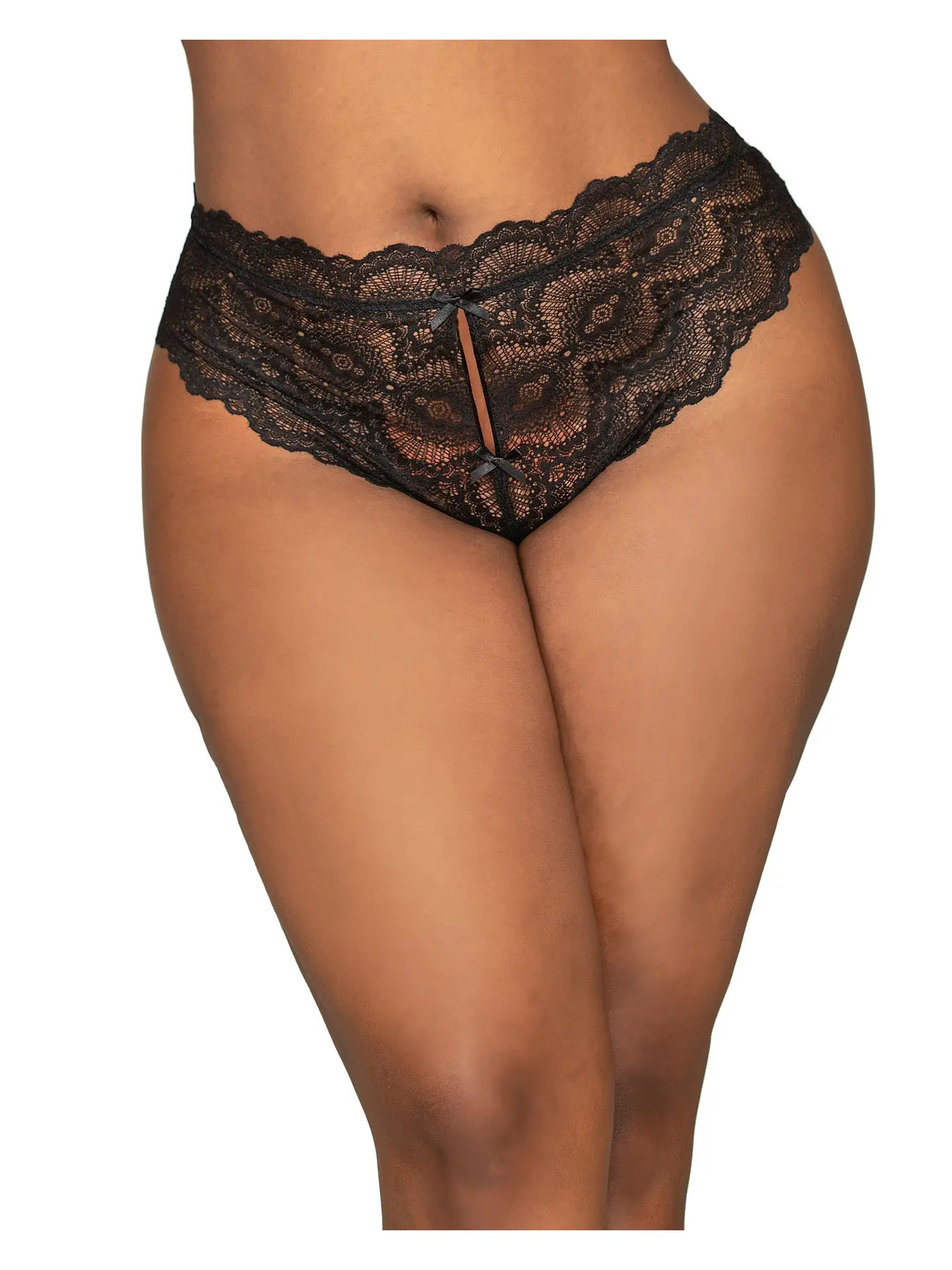 Plus Open Gusset Tanga w/Open Back Black