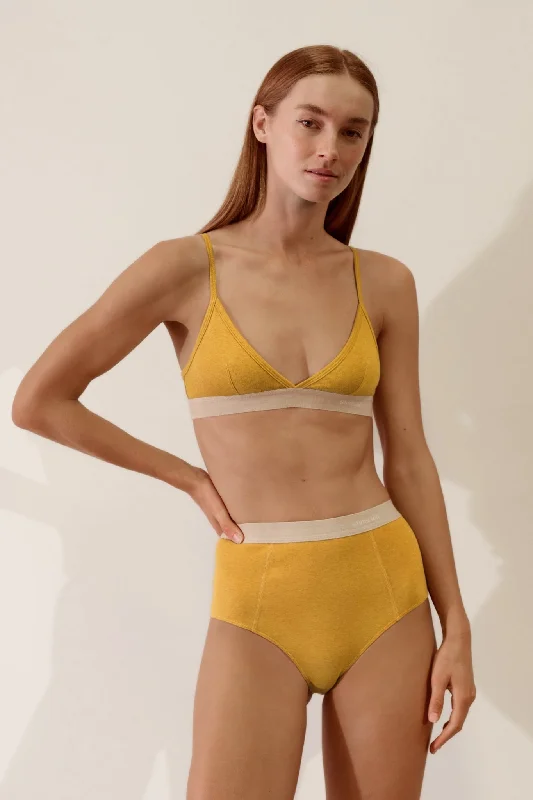 Scoop Back Bralette in Organic Cotton Rib - Mustard / Sand