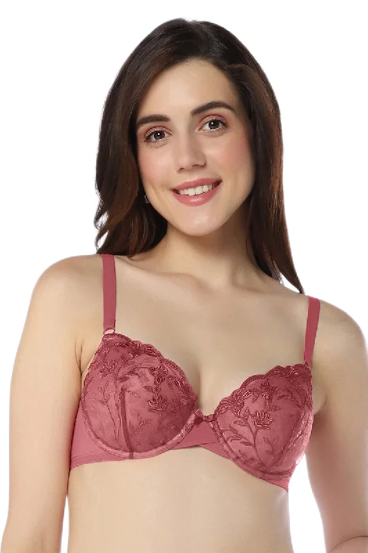 Sheer Luxe Padded Wired Demi Bra - Autumn Rose & Dusty Rose