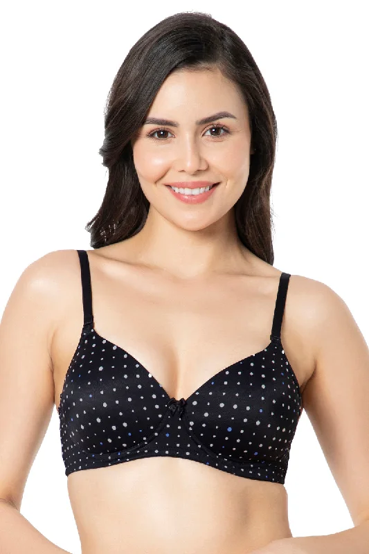 Smooth Charm Padded Non-Wired T-Shirt Bra - Black Dot Print