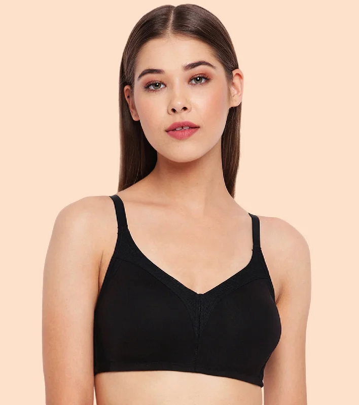 Enamor Fab-Cool AB75 M-frame Jiggle Control Full Support Stretch Cotton Bra for Women- Full Coverage, Non Padded and Wirefree - Black