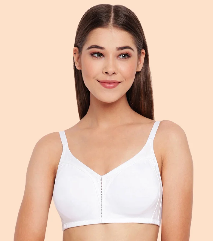 Enamor Fab-Cool AB75 M-frame Jiggle Control Full Support Stretch Cotton Bra for Women- Full Coverage, Non Padded and Wirefree - White