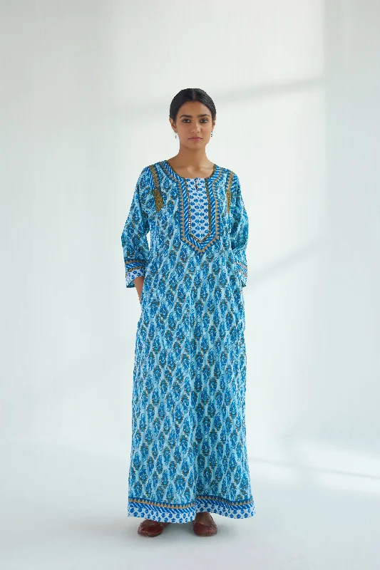 Adara Caftan White Blue