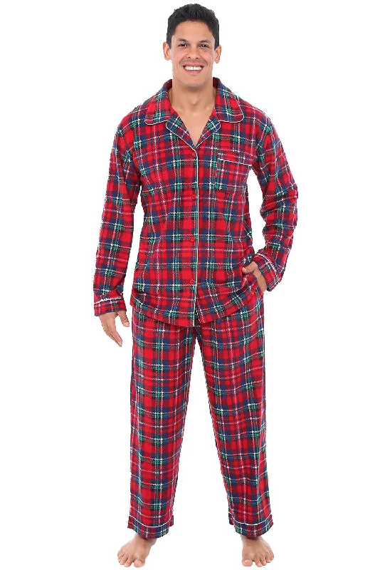 Men's Plush Fleece Pajamas Set, Button Down PJs for Winter