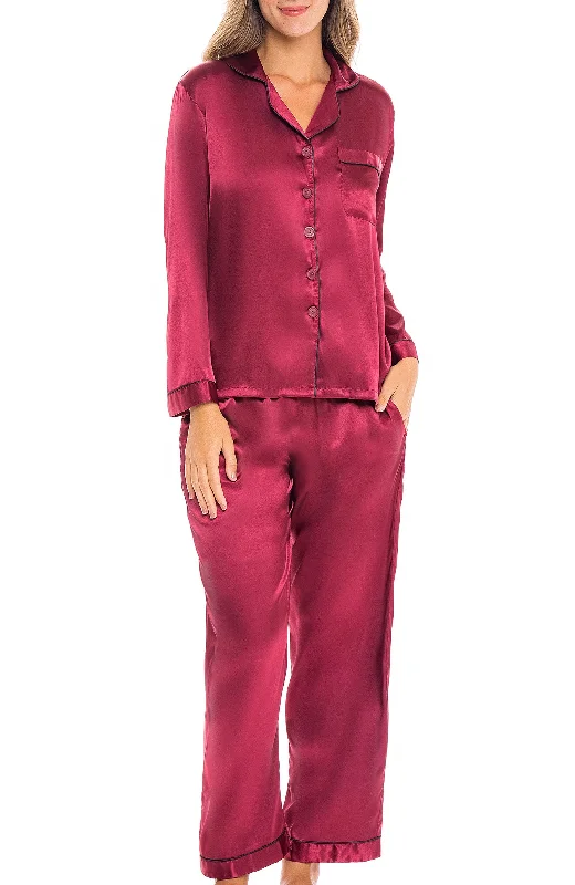 Women's Classic Satin Pajamas with Pockets, PJ and Matching Sleep Mask