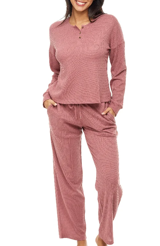 Women's Knit Pajamas Set with Pockets, Drop Shoulder Sleepshirt and Pajama Pants