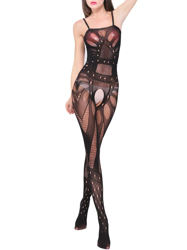 Women Black Sexy Crotchless Fish Net Body Stocking Bodysuit