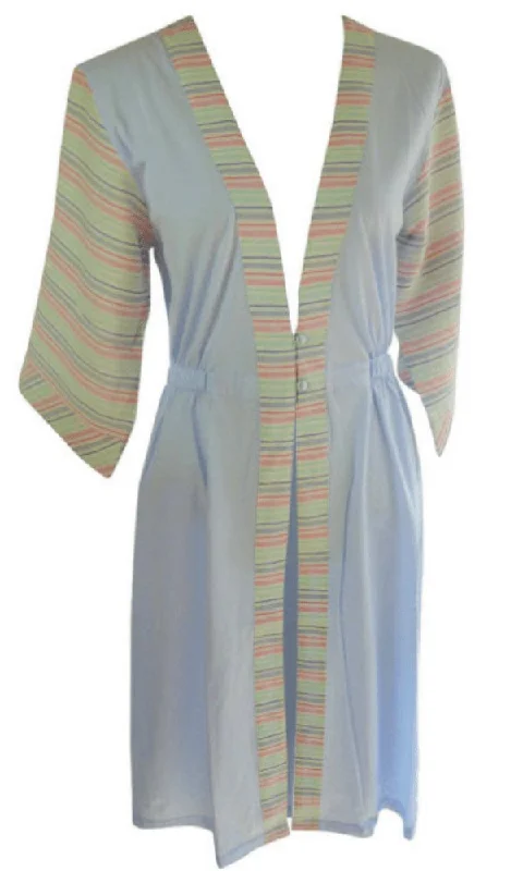 Cotton Blend Jersey with Cotton Stripe Contrast Housecoat - Blue or Pink