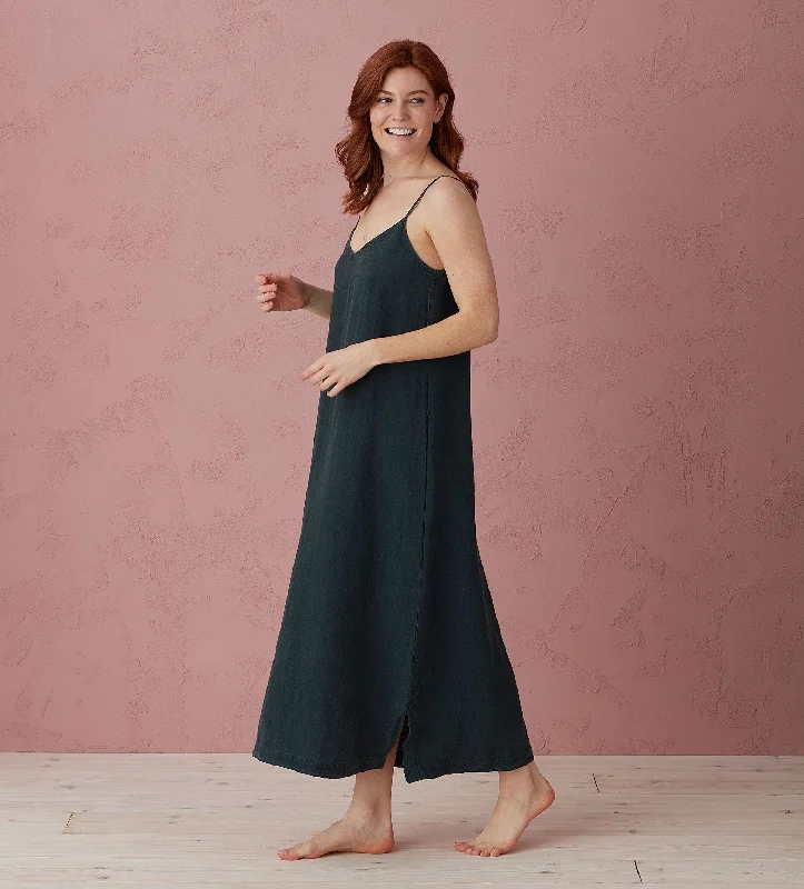 Darkest Spruce Willa 100% Linen Long Cami Nightie