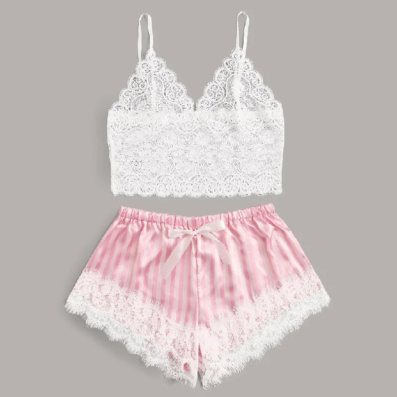 Lace Satin Cami With Striped