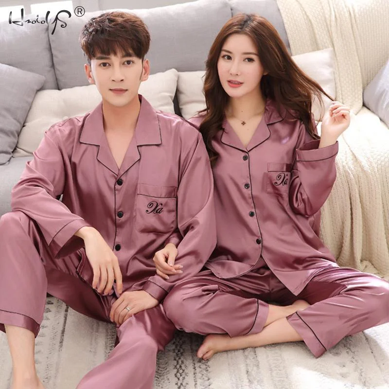 Luxury Pajama suit Satin Silk Pajamas Sets Couple Sleepwear Family Pijama Lover Night Suit Men & Women Casual Home Clothing