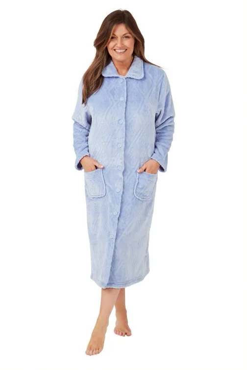 Marlon Button Front Dressing Gown in Herringbone Embossed Effect Supersoft Fleece