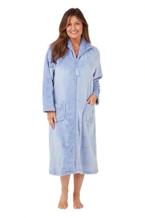 Marlon Zip Front Dressing Gown in Embossed Effect Supersoft Fleece