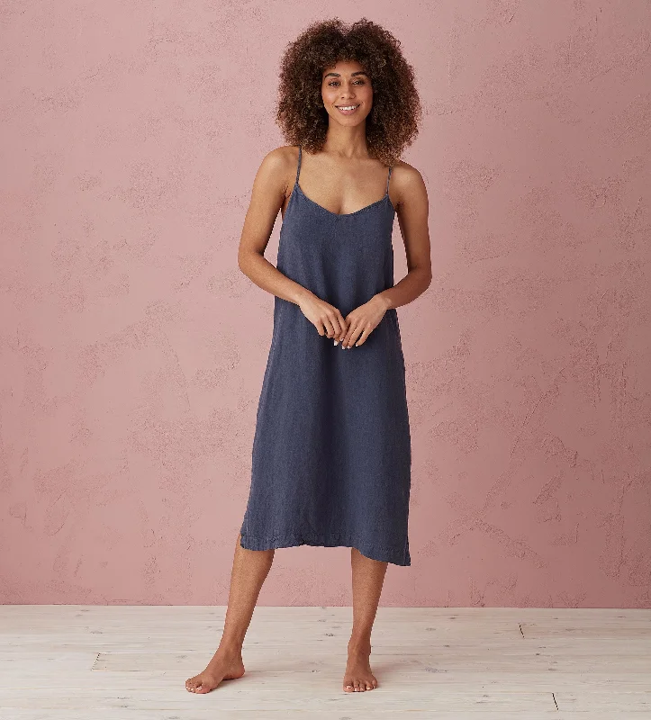 Navy Blue Alice 100% Linen Cami Nightie