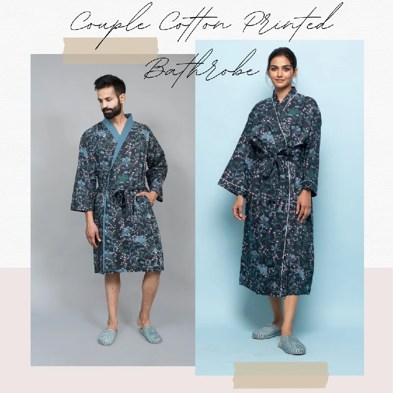 Navy Couple Pure Cotton kimono robe