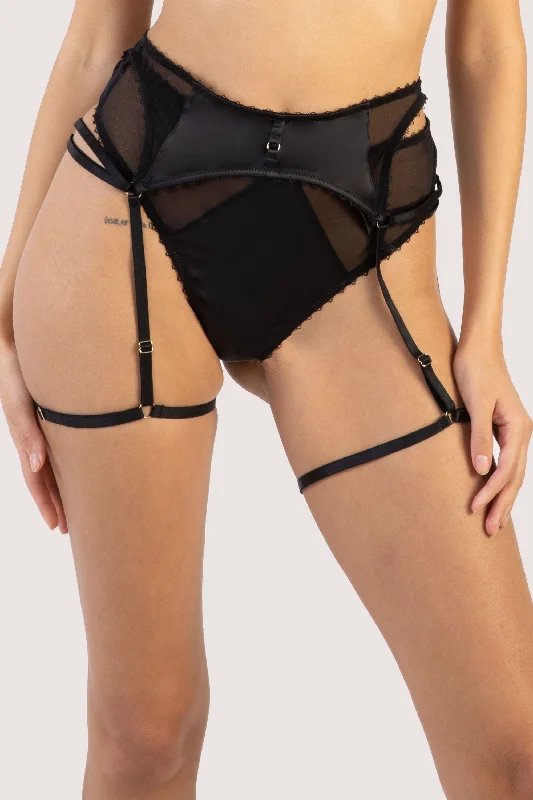 Noelle Black Satin Strappy Suspender Belt