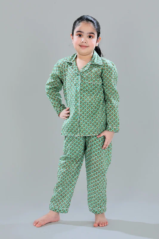 Notched Collar Full Pajama Set for Girls