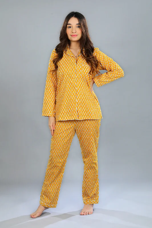 Notched Collar Long Sleeves Pajama Set