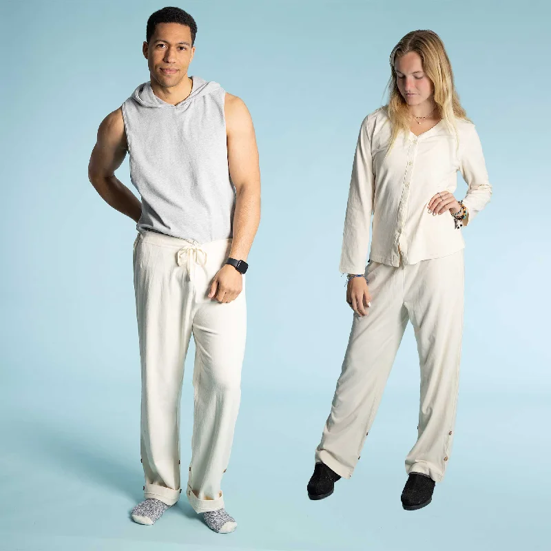 INTERLAKEN Elastic-free 100% Organic Prima Cotton Jammy Lounge Pants (Unisex) (Plastic-Free Coconut Buttons) (100% Biodegradable OC Thread Option)