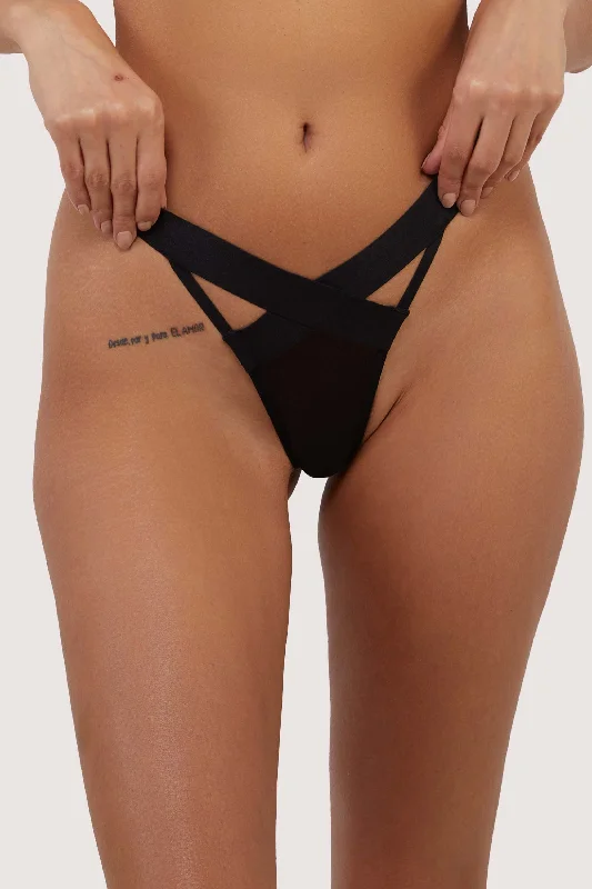 Etta Black Elastic and Mesh Thong