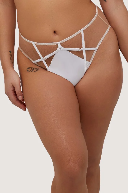 Ramona Optic White Strap Detail Illusion Mesh High Waisted Brief