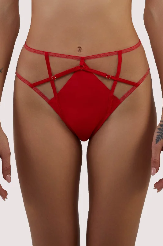 Ramona red Strap Detail Illusion Mesh High Waisted Brief